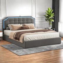 Sureh - Lit coffre 140x200, lit adulte coffre 140x200, lit double capitonné avec réglable led et chargement usb, sommier à lattes, tissu velours, gris