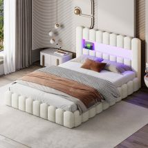 Sureh - lit double 180x200, lit coffre avec dossier moelleux, lit adulte avec led réglable, lit double capitonné, lit plat avec bordure rembourrée et