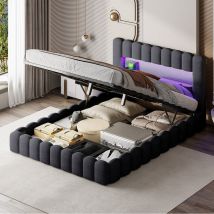 Blanketswarm - Lit coffre 140x200, lit double 140x200 cm, lit adulte avec lumière led réglable et chargement usb, lit avec sommier à lattes en bois,