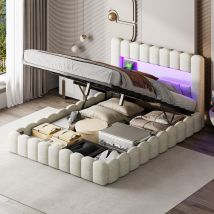 Blanketswarm - Lit coffre 160x200, lit double 160x200 cm, lit adulte avec lumière led réglable et chargement usb, lit avec sommier à lattes en bois,