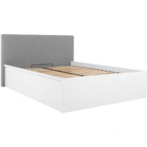Lit coffre 140x200 tête de lit rembourrée sommier inclus Edwin Blanc et Gris