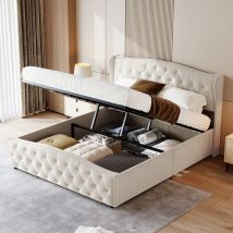 Blanketswarm - lit coffre 160x200, lit 160x200, lit capitonné, lit adulte en molleton de style wave avec tête de lit en forme d'aile, design