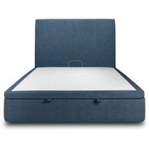 Lit coffre 160x200cm avec tête de lit tapissier Tissu Bleu - Hauteur totale : 39cm