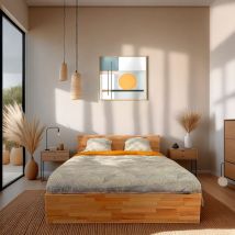 Lit coffre 140x200cm milo avec tête de lit + sommier/ Hêtre massif huilé/ 208.5 x 146.5 x 84.5 cm