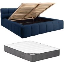 Lit coffre 160 x 200 cm - Tissu - Bleu nuit + Matelas - forvik ii de Pascal Morabito