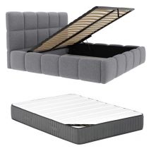 Lit coffre 160 x 200 cm - Tissu texturé - Gris + Matelas - damado de Pascal Morabito