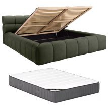 Lit coffre 160 x 200 cm - Tissu - Vert + Matelas - forvik de Pascal Morabito