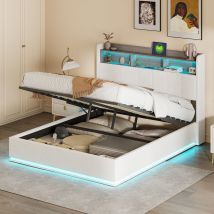 Blanketswarm – Lit Coffre 160 X 200 Cm – Tête De Lit Capitonnée Avec Rangement – Éclairage Led Réglable – Ports Usb Intégrés – Sommier À Lattes En 