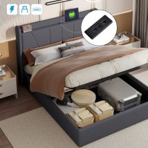 Sureh - Lit coffre 140x200 avec sommier tapissier,lit double avec chargement usb et Type C,lit rembourré,lit adulte,cadre de lit avec sommier à
