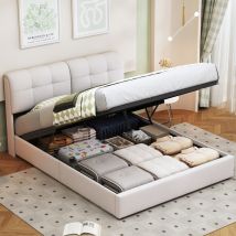 Blanketswarm - Lit coffre 160x200, lit 160x200, lit rembourré, tête de lit avec lumières led réglables, lit adulte, dossier souple, lit avec sommier