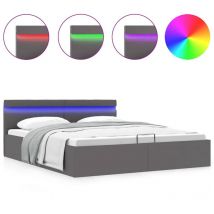 Lit coffre- 160x200cm, Lit double à rangement avec led gris similicuir CON54815 design in