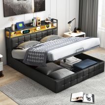Lit Coffre 160x200,lit Capitonné 160x200,lit Adulte Avec Chargement Usb Et Lumière Led,lit Double Coffredans,cadre De Litdans Lit Adulte,tete De Lit 