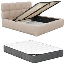 Lit coffre 180 x 200 cm - Tissu bouclette - Beige + Matelas - damado de Pascal Morabito