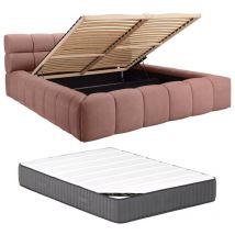 Lit coffre 180 x 200 cm - Tissu - Rose + Matelas - forvik de Pascal Morabito