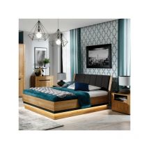 Lit coffre 180x200 cm Chêne/Gris à LEDs - cracovie - l 190 x l 220 x h 100 cm