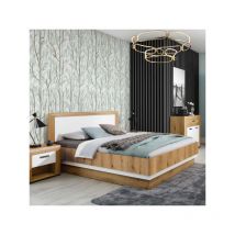 Lit coffre 180x200 Blanc/Bois clair - aboki - l 198 x l 204.5 x h 101.5 cm