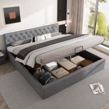 Sunfecili - lit coffre 180x200,lit adulte 180x200,lit double capitonné, avec tête de lit ,tissu velours, gris