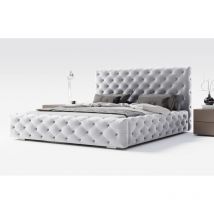 Lit coffre 160 x 200 Paris - Tête de lit Chesterfiled, tissu velours, lit avec rangement - lit adulte 160x200 Gris clair (Magic Velvet 2218)