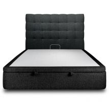 Lit coffre 160x200cm avec tête de lit capitonnée Bouclette Noir - Hauteur totale : 39cm