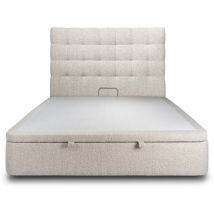 Lit coffre 140x200cm avec tête de lit capitonnée Bouclette Beige - Hauteur totale : 39cm