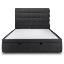 Lit coffre 140x190cm avec tête de lit capitonnée Tissu Noir - Hauteur totale : 39cm