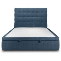 Lit coffre 180x200cm avec tête de lit capitonnée Tissu Bleu - Hauteur totale : 39cm