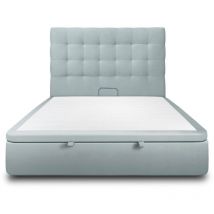 Lit coffre 140x200cm avec tête de lit capitonnée Velours Gris bleuté - Hauteur totale : 39cm