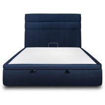 Lit coffre 180x200cm avec tête de lit lignes Velours Bleu - Hauteur totale : 39cm