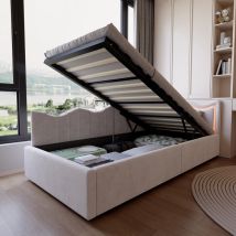 Lit Coffre 90 X 200 Avec Sommier,lit Hydraulique Avec Rangement Et Led,lit Tapissé Avec Sommier À Lattes En Bois,lit De Repos 90 X 200 Pour Adulte Et 