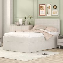 Modernluxe - Lit coffre avec sommier à lattes - 90x200 cm - tissu en lin - Beige