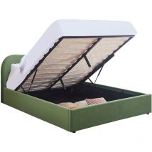 Lit coffre adulte 140x190 cm avec tête le lit matelassée en velours vert clair - Suzon