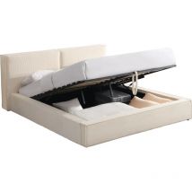 Homifab - Lit coffre adulte 180x200 cm avec sommier et tête de lit matelassée en velours côtelé beige - Arno