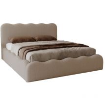 Lit coffre avec Rangement Wave, Lit double 200x200 cm, Lit bouclé Brun (Anthology 5)