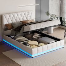 Sureh - Lit coffre avec sommier, Lit adulte 140x200 cm, lit 140x200 cm, Lit double rembourré, Lit double avec led, Lit capitonné, lit flottant, tête