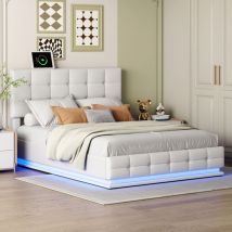 Sureh - Lit coffre avec sommier, Lit adulte 140x200 cm, lit 140x200 cm, Lit double rembourré, Lit double avec led, Lit capitonné, lit flottant, tête