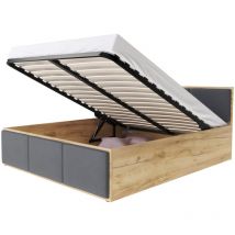 Lit coffre Barcelona 120 x 200 cm avec sommier à lattes relevable Chêne - Gris fonce