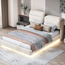 Sureh - Lit coffre capitonné 140x200 cm, avec hydraulique espace de rangement, Pieds Cachés, Tête de Lit en Pliable, lumières led, lit double avec