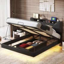 Tanant - Polsterbett mit Stauraum 160x200cm, Doppelbett mit LED-Beleuchtung, Kopfteil, hydraulisches Stauraumbett, Lattenrost, Schwebebett,