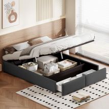 Tanant - Lit coffre 160x200cm avec rangement, 2 tiroirs, sommier à lattes, sans tête de lit, lit double style Scandinave, Gris