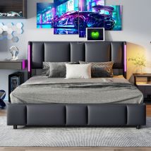 Blanketswarm - Lit Coffre Capitonné 160x200,Lit Double Capitonne 160x200 Lit Adulte avec Rangement Lit Coffre 160x200 Led avec usb Lit 160x200 avec