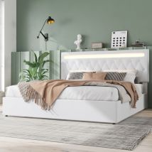 Lit coffre capitonné 180x200cm - avec led à couleur changeante et prises usb - Blanc