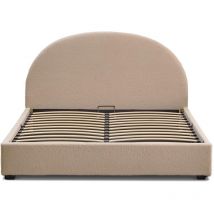 Cotecosy - Lit-coffre complet avec tête de lit arrondie Bowiz 140x190cm Tissu bouclette Beige