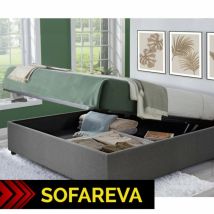 Sofareva - Lit Coffre Crown 140/190 Gris Rangement supplémentaire Simili cuir - gris