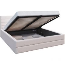 Lit coffre DALLAS 140 x 190 cm avec sommier à lattes relevable Beige