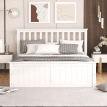 Wishdor - Lit coffre Lit double Lit en bois 140 x 200 cm avec sommier à lattes, blanc