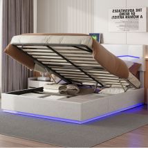 Eifson - Lit coffre double 180x200 cm, avec bande lumineuse rgb, 2 prises usb, 2 prises de courant Tête de lit, pu, ​​lit à rembourrage hydraulique