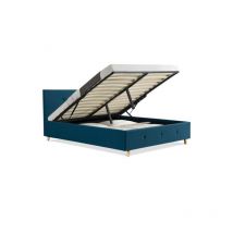 Idmarket - Lit coffre double scandinave lulea avec tête de lit et sommier 140 x 190 cm tissu bleu canard