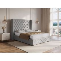 Deco In Paris - maxi - Lit coffre en tissu lin gris 140X190 cm maxi