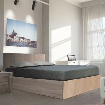 Lit coffre madrid 140x200 + 1 sommier / Décor Chêne Blanchi/ 206x152x85 cm