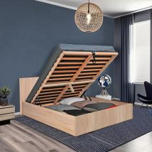 Lit coffre madrid 180x200 + 1 sommier / Décor Chêne Blanchi/ 206x190x85 cm